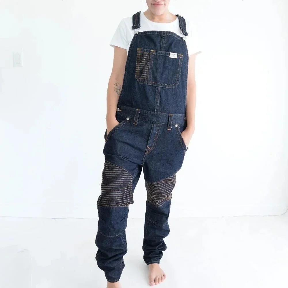 True Religion Y2K Dark Blue Denim Cotton Overalls Relaxed Workwear Preppy M - Picture 2 of 15
